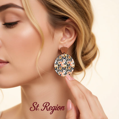 Yellow Wood and Silver-Plated Floral Round Drop Earrings, silver drop earrings for women, styled look
