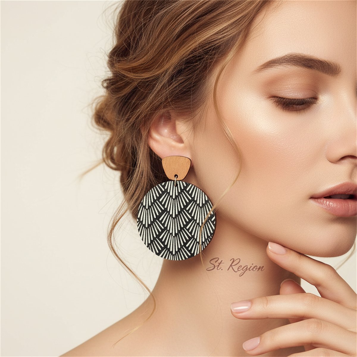 Black Wood and Silver-Plated Geometric Round Dangle Earrings, silver drop earrings for women, styled look