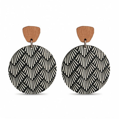 Black Wood and Silver-Plated Geometric Round Dangle Earrings, silver drop earrings for women, side view