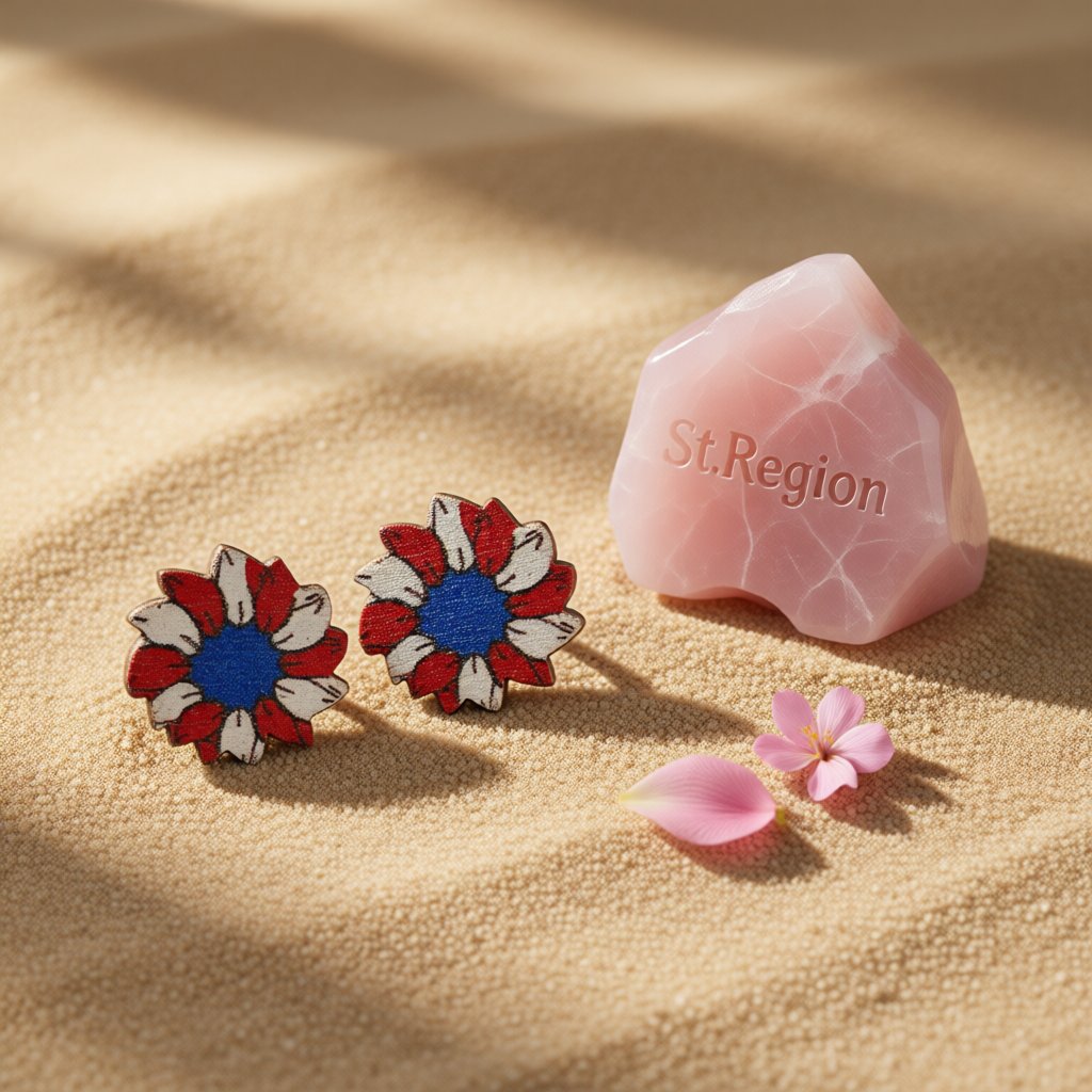 Red and Blue Painting Patriotic Sunflower Stud Earring, cubic zirconia stud earrings for women, detail close-up