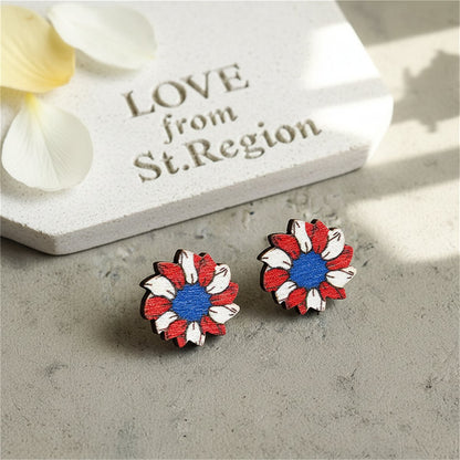 Red and Blue Painting Patriotic Sunflower Stud Earring, cubic zirconia stud earrings for women, lifestyle look