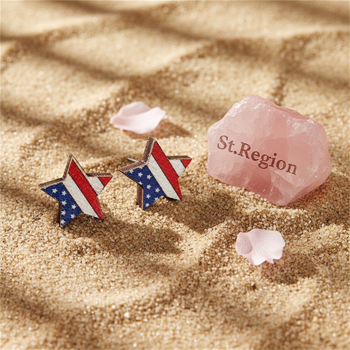 Red and White American Flag Star Stud Earrings, cubic zirconia stud earrings for women, detail close-up