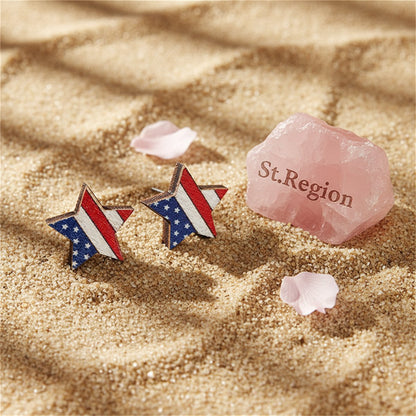 Red and White American Flag Star Stud Earrings, cubic zirconia stud earrings for women, detail close-up