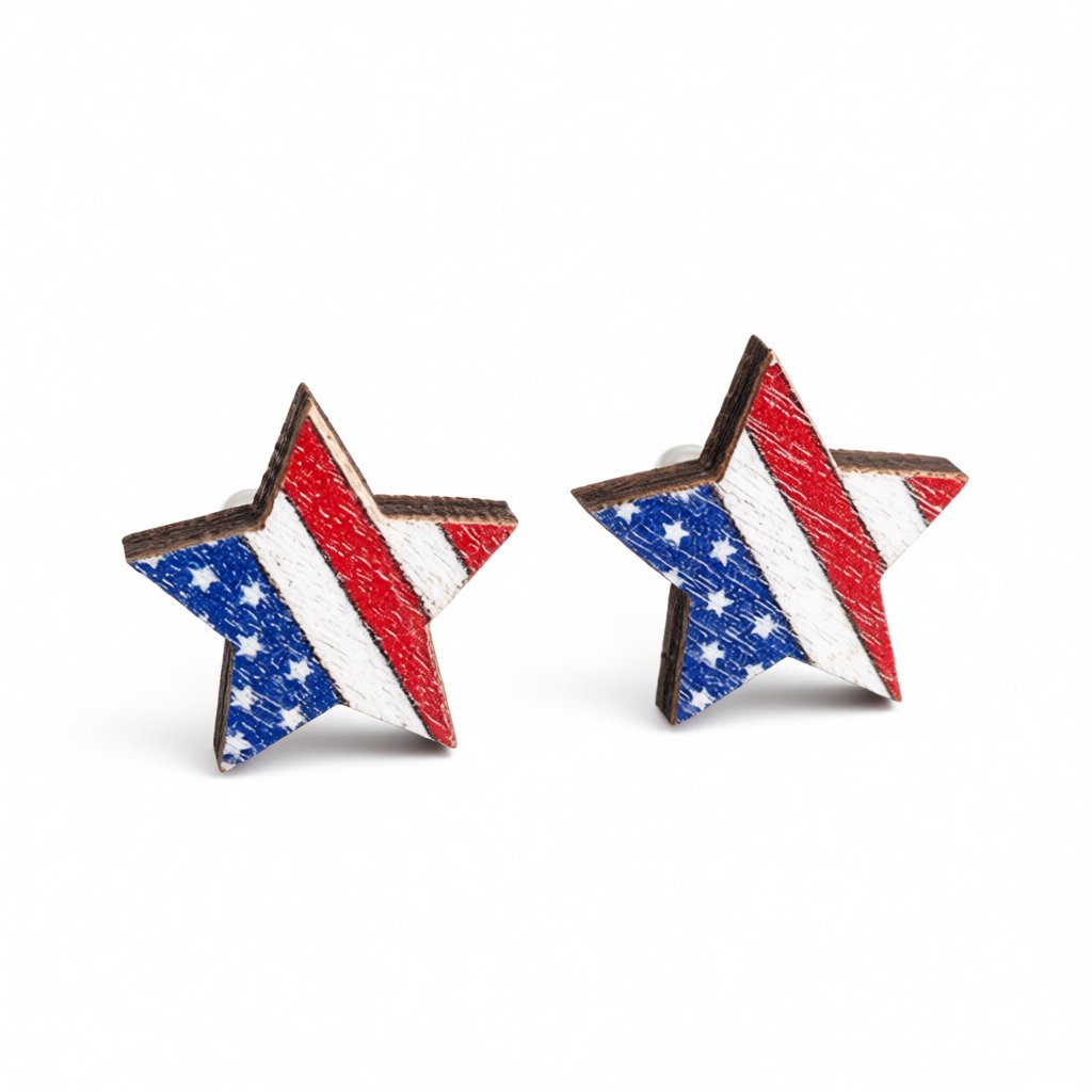Red and White American Flag Star Stud Earrings, cubic zirconia stud earrings for women, vintage-inspired design, side view