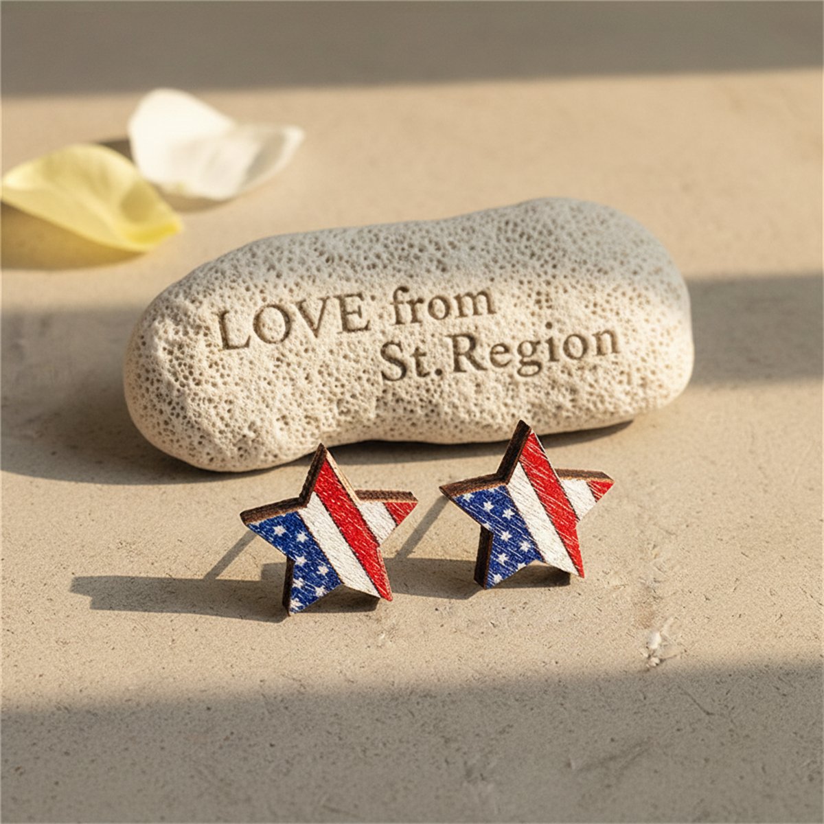 Red and White American Flag Star Stud Earrings, cubic zirconia stud earrings for women, lifestyle look