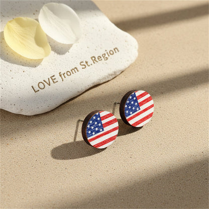 Red Multicolor Wood and Silver-Plated Flag Round Stud Earrings, silver stud earrings for women, lifestyle look