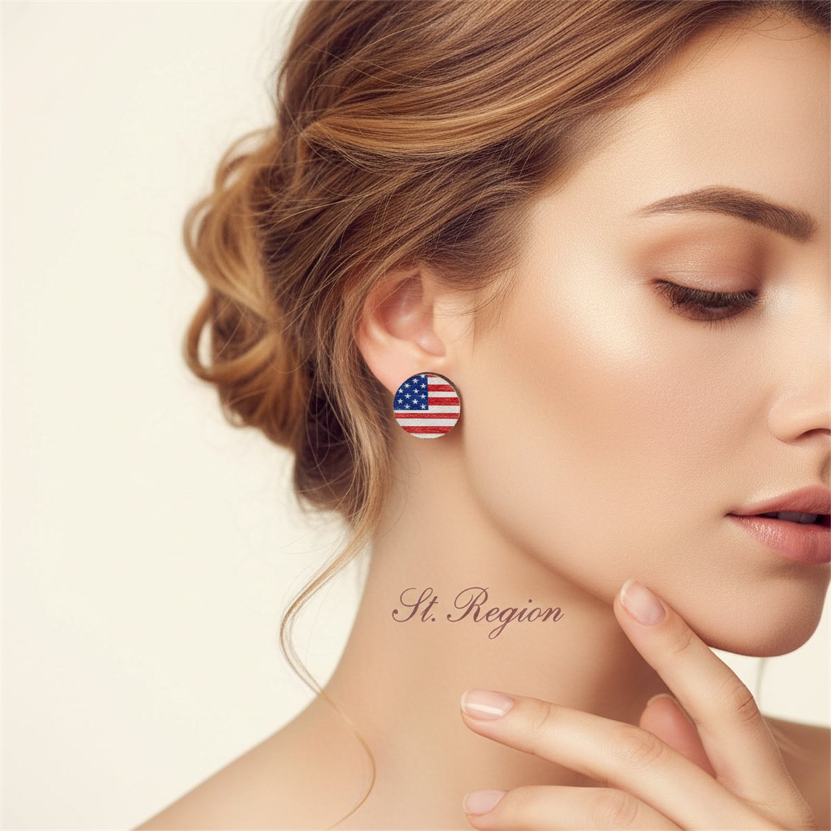 Red Multicolor Wood and Silver-Plated Flag Round Stud Earrings, silver stud earrings for women, styled look