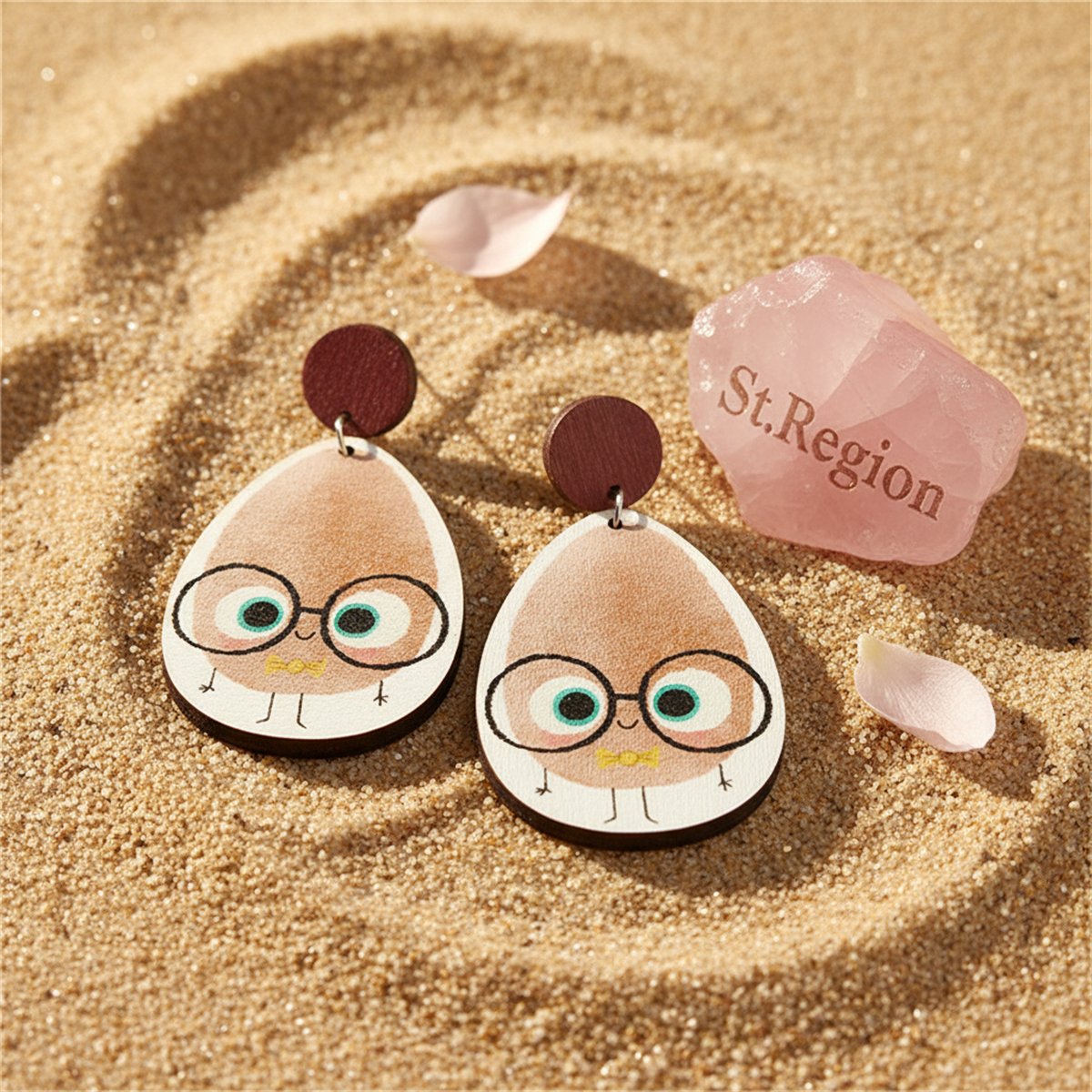 Brown Wood and Silver-Plated Potato Drop Earrings, silver drop earrings for women, vintage-inspired design, detail close-up