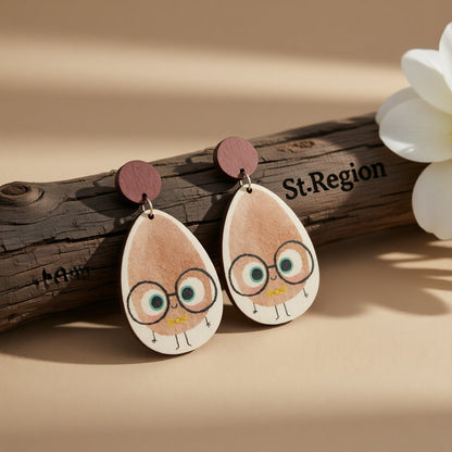 Brown Wood and Silver-Plated Potato Drop Earrings, silver drop earrings for women, vintage-inspired design, front view