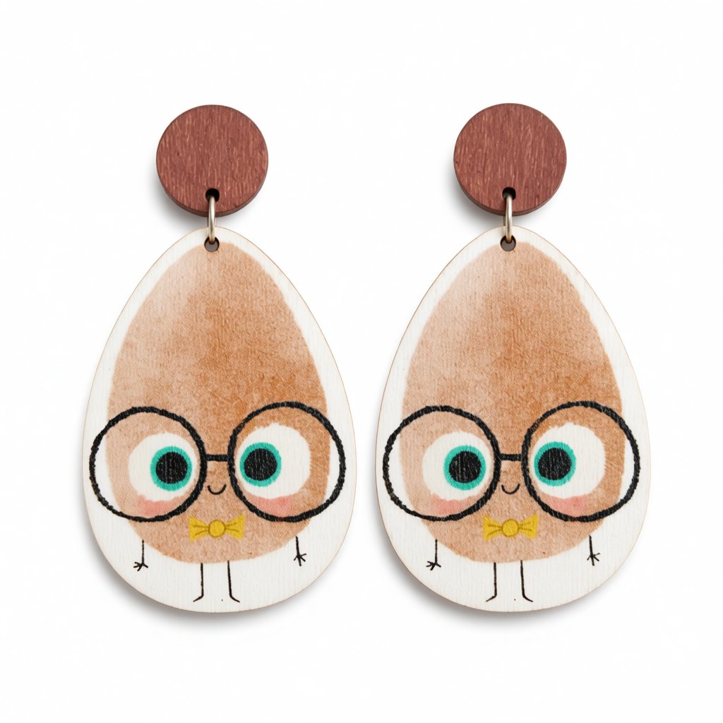 Brown Wood and Silver-Plated Potato Drop Earrings, silver drop earrings for women, vintage-inspired design, side view