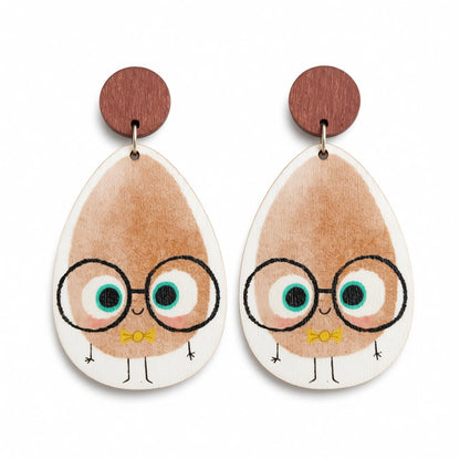 Brown Wood and Silver-Plated Potato Drop Earrings, silver drop earrings for women, vintage-inspired design, side view