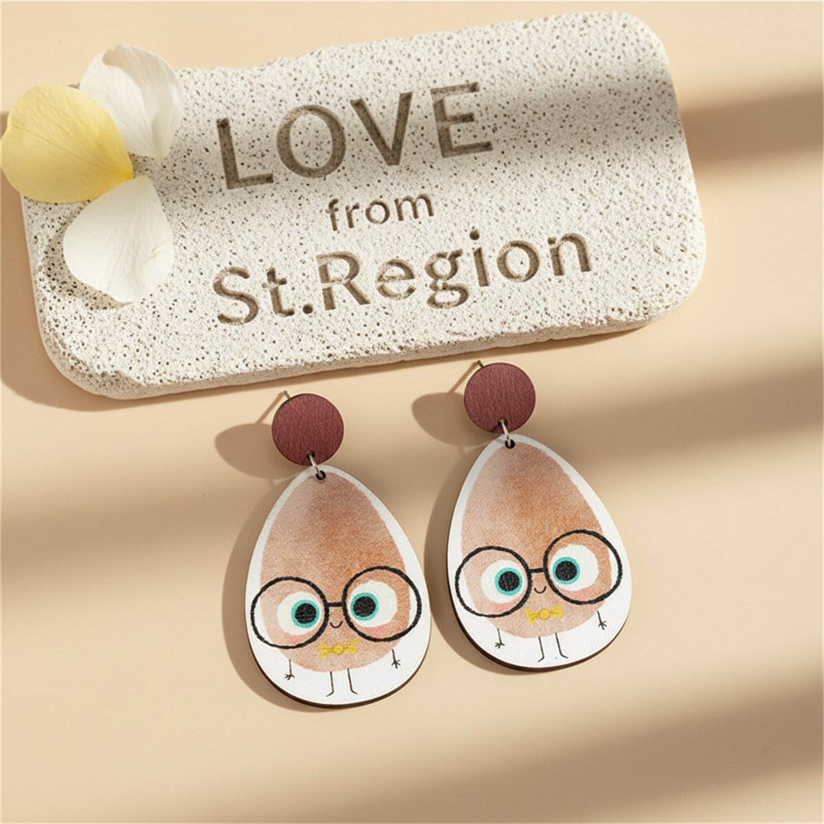 Brown Wood and Silver-Plated Potato Drop Earrings, silver drop earrings for women, vintage-inspired design, lifestyle look
