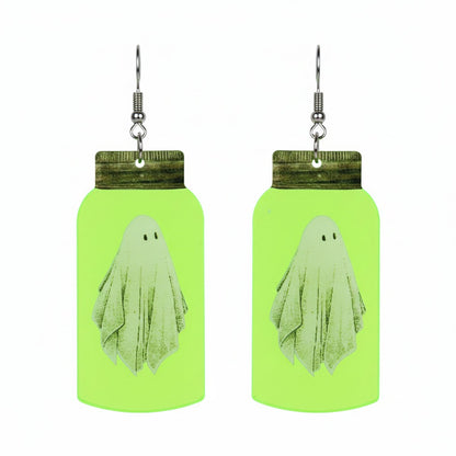 Green and Silver-Plated Glow-In-Dark Ghost Specimen Drop Earrings, silver drop earrings for women, everyday style, side view