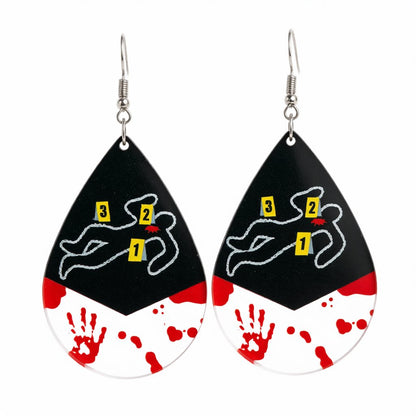 Red Acrylic and Silver-Plated Crime Scene Drop Earrings, silver drop earrings for women, everyday style, side view