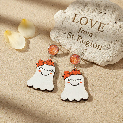 White and Orange Wood Drusy MS.Ghost Drop Earrings, drop earrings for women, botanical inspired, lifestyle look