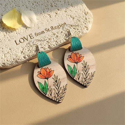 Brown Wood and Silver-Plated Floral Drop Earrings, silver drop earrings for women, everyday style, lifestyle look