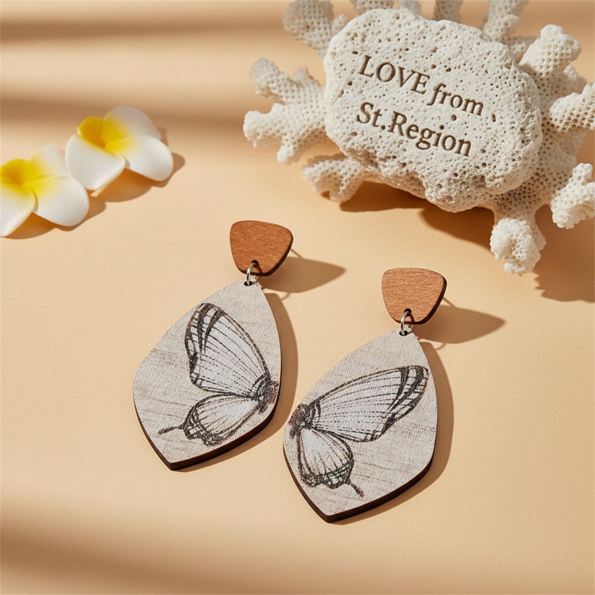 Brown Wood and Silver-Plated Butterfly Oval Drop Earrings, silver drop earrings for women, lifestyle look