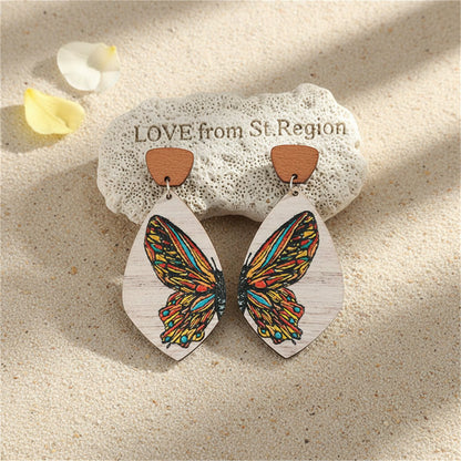 Blue and Orange Butterfly Wood Drop Earrings, drop earrings for women, elegant gift for her, lifestyle look
