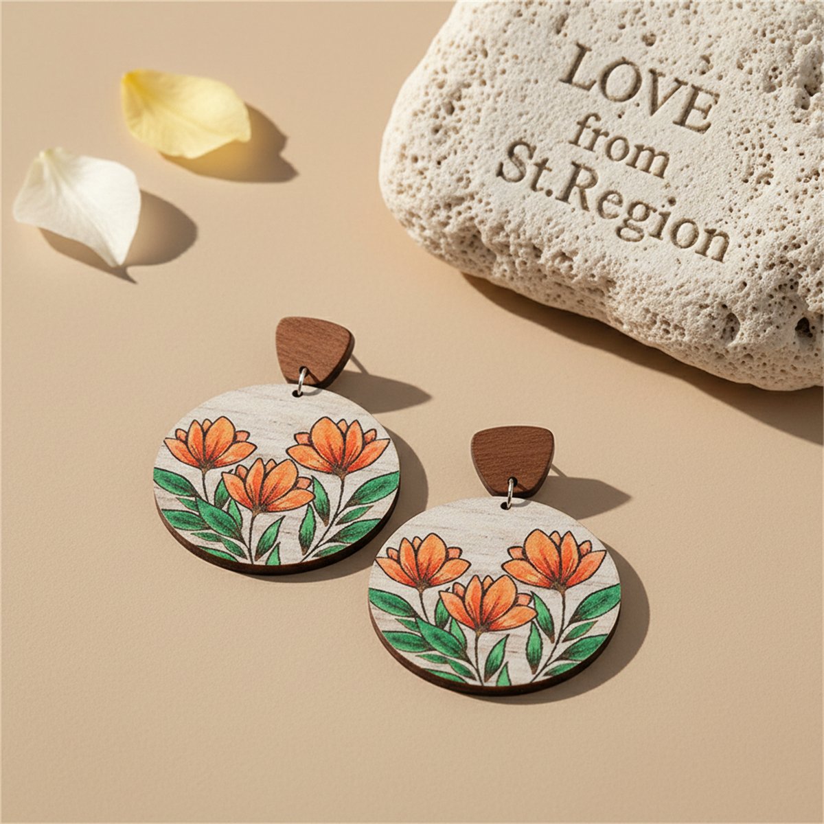 Yellow and Brown Sunflowers Wood Drop Earrings, drop earrings for women, botanical inspired, lifestyle look