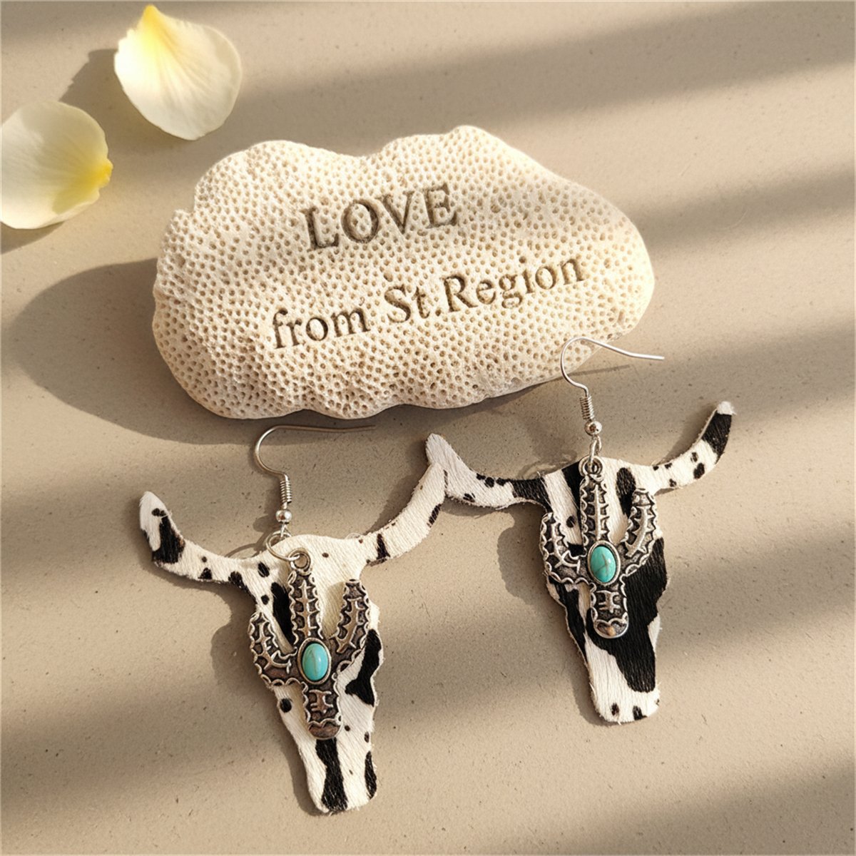 White Polystyrene and Turquoise Cattle Cactus Drop Earrings, drop earrings for women, botanical inspired, lifestyle look