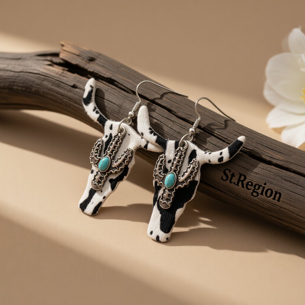 White Polystyrene and Turquoise Cattle Cactus Drop Earrings, drop earrings for women, botanical inspired, front view