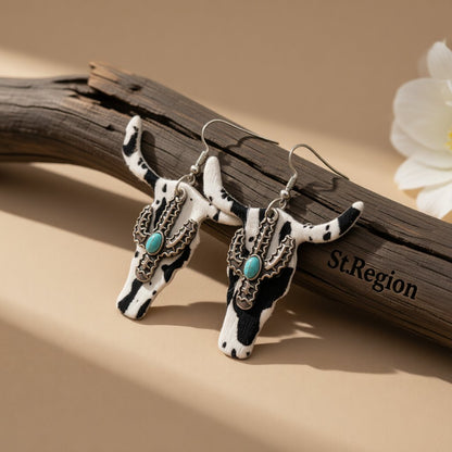 White Polystyrene and Turquoise Cattle Cactus Drop Earrings, drop earrings for women, botanical inspired, front view