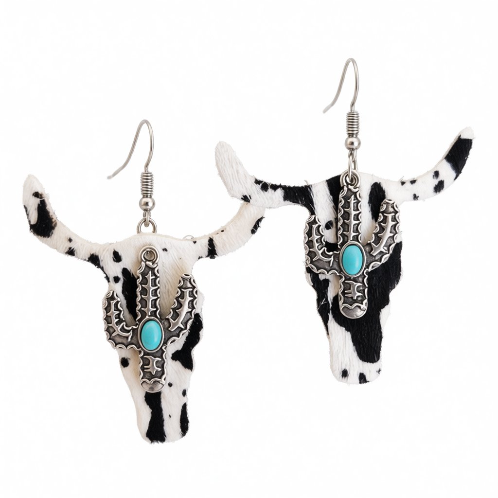 White Polystyrene and Turquoise Cattle Cactus Drop Earrings, drop earrings for women, botanical inspired, side view