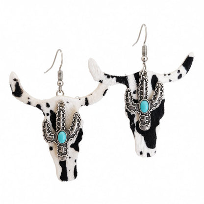 White Polystyrene and Turquoise Cattle Cactus Drop Earrings, drop earrings for women, botanical inspired, side view