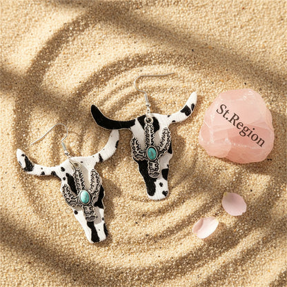 White Polystyrene and Turquoise Cattle Cactus Drop Earrings, drop earrings for women, detail close-up