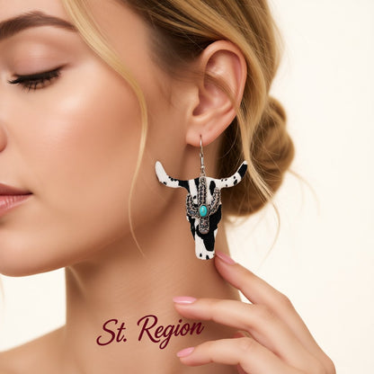 White Polystyrene and Turquoise Cattle Cactus Drop Earrings, drop earrings for women, botanical inspired, styled look