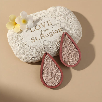 Beige and Red Lace-Textured Teardrop Earrings, drop earrings for women, elegant gift for her, lifestyle look