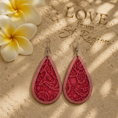 Fuchsia and Red Lace-Textured Teardrop Earrings, drop earrings for women, everyday style, lifestyle look