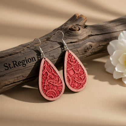 Fuchsia and Red Lace-Textured Teardrop Earrings, drop earrings for women, everyday style, front view