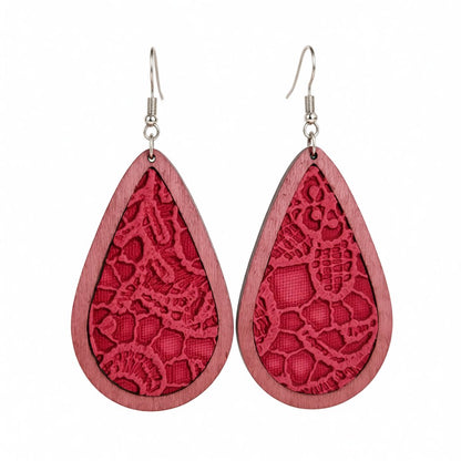 Fuchsia and Red Lace-Textured Teardrop Earrings, drop earrings for women, everyday style, side view