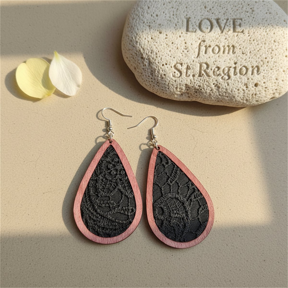 Black and Red Lace-Textured Teardrop Earrings, drop earrings for women, elegant gift for her, lifestyle look