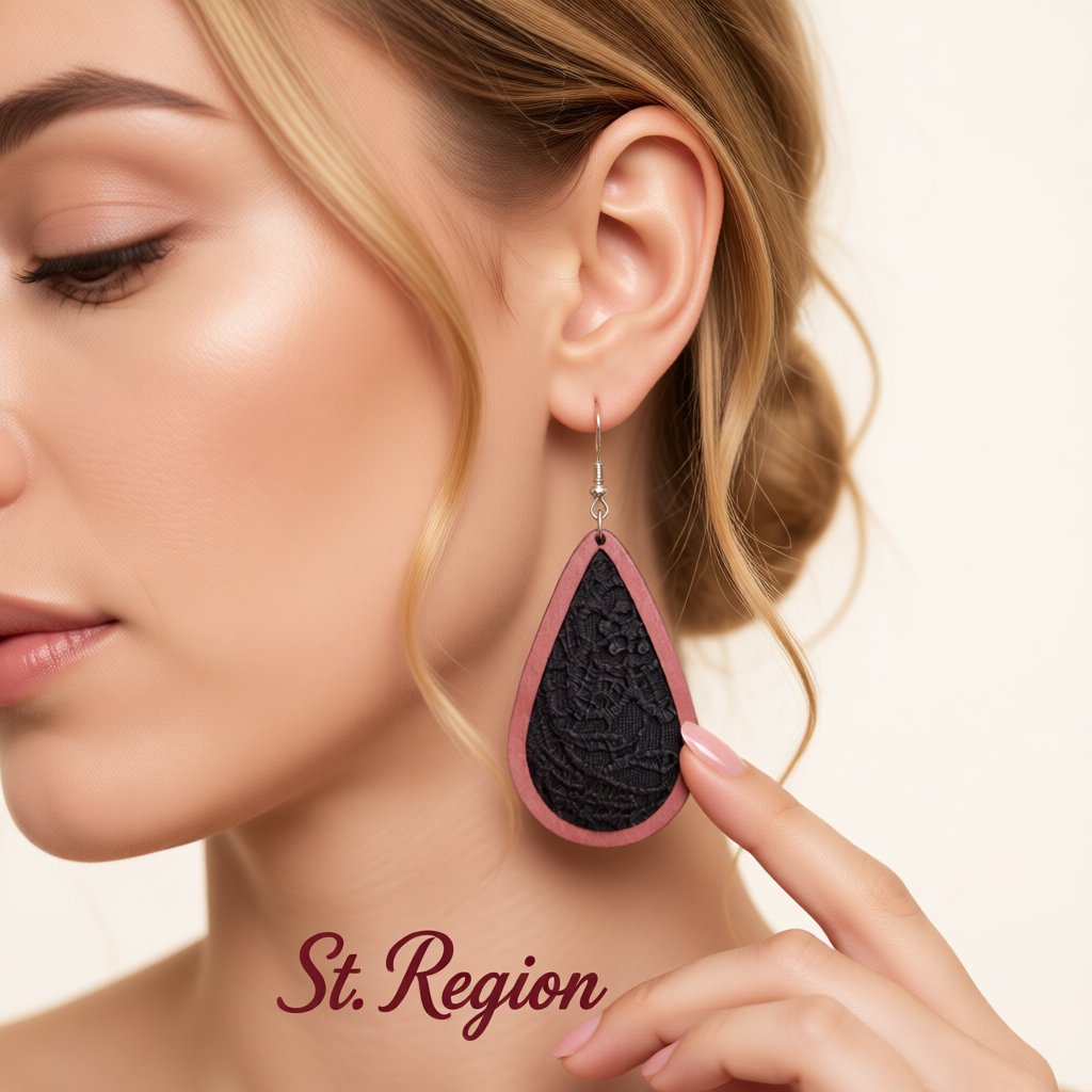 Black and Red Lace-Textured Teardrop Earrings, drop earrings for women, elegant gift for her, styled look