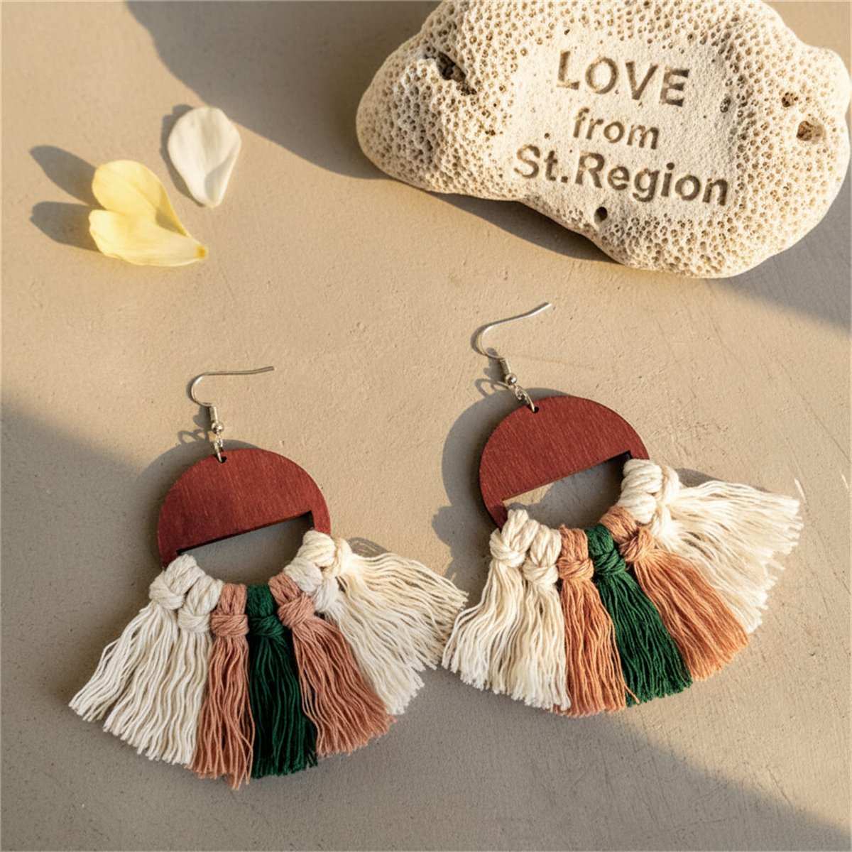 Blush and Green Tassel Wood Drop Earrings, drop earrings for women, elegant gift for her, lifestyle look