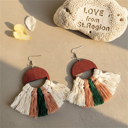 Blush and Green Tassel Wood Drop Earrings, drop earrings for women, elegant gift for her, lifestyle look