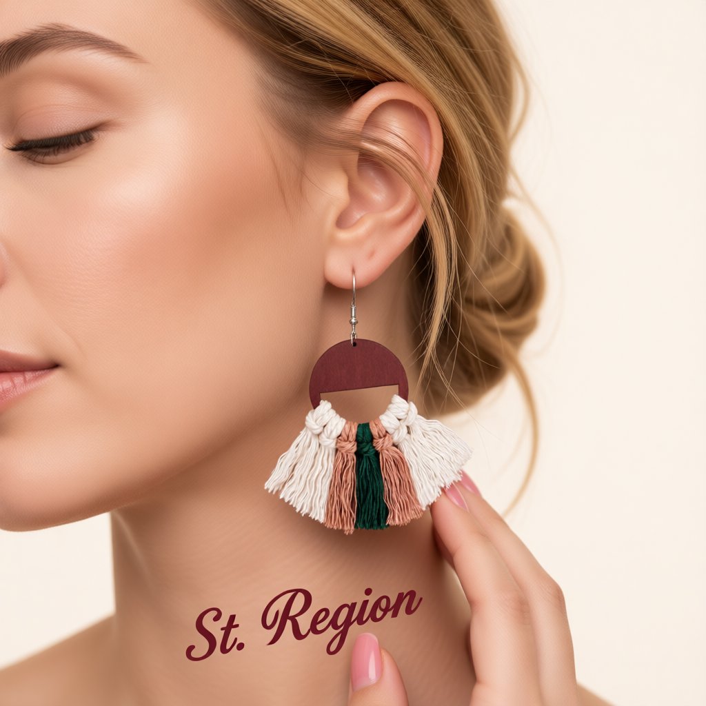 Blush and Green Tassel Wood Drop Earrings, drop earrings for women, elegant gift for her, styled look