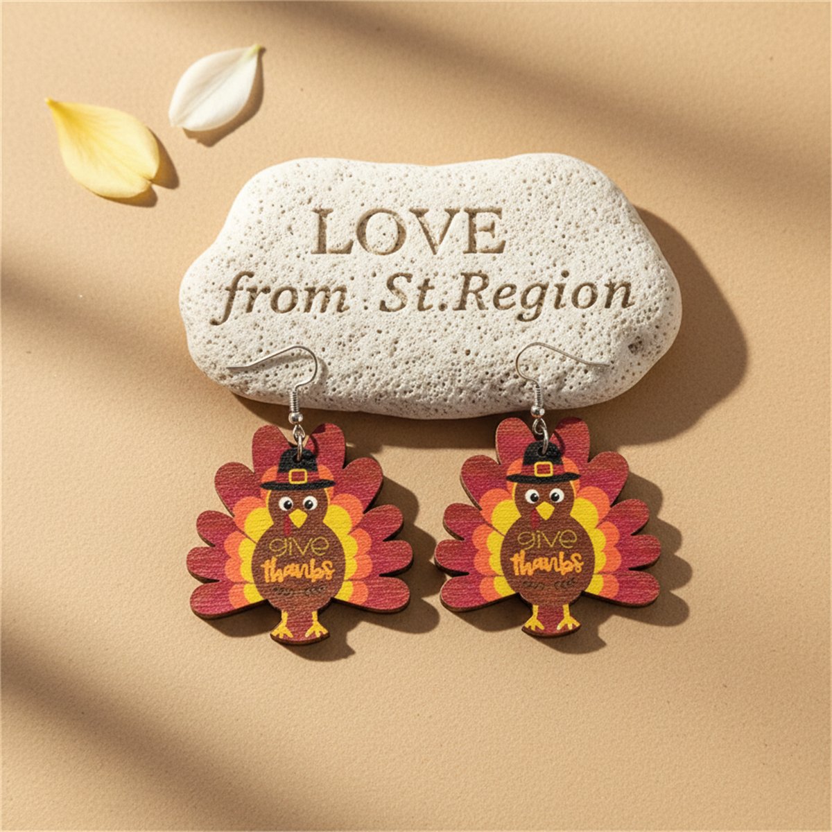 Red and Brown Turkey 'Give Thanks' Drop Earrings, drop earrings for women, vintage-inspired design, lifestyle look