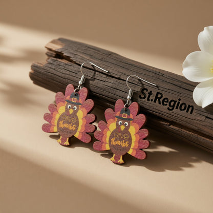 Red and Brown Turkey 'Give Thanks' Drop Earrings, drop earrings for women, vintage-inspired design, front view