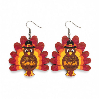 Red and Brown Turkey 'Give Thanks' Drop Earrings, drop earrings for women, vintage-inspired design, side view