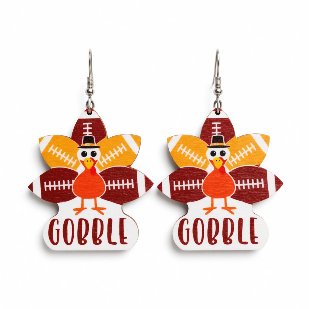 Red 'Gobble' Football Turkey Drop Earrings, drop earrings for women, everyday style, side view