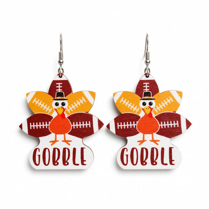 Red 'Gobble' Football Turkey Drop Earrings, drop earrings for women, everyday style, side view