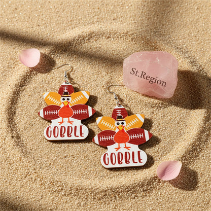 Red 'Gobble' Football Turkey Drop Earrings, drop earrings for women, everyday style, detail close-up