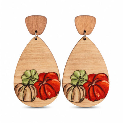 Orange and Brown Pumpkin Teardrop Earrings, drop earrings for women, vintage-inspired design, side view