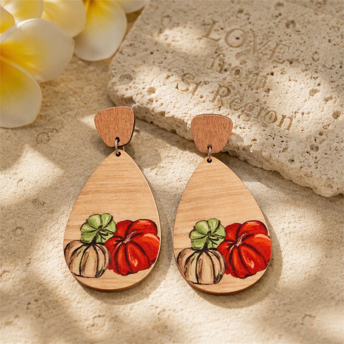 Orange and Brown Pumpkin Teardrop Earrings, drop earrings for women, vintage-inspired design, lifestyle look