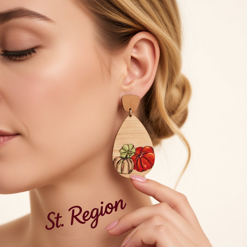 Orange and Brown Pumpkin Teardrop Earrings, drop earrings for women, vintage-inspired design, styled look