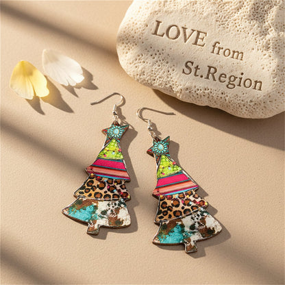 Blue and Green Leopard Christmas Tree Drop Earrings, drop earrings for women, dainty minimalist design, lifestyle look