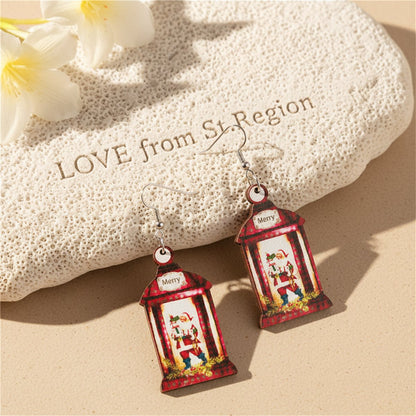 White and Red Wood Santa Call Box Drop Earrings, drop earrings for women, elegant gift for her, lifestyle look